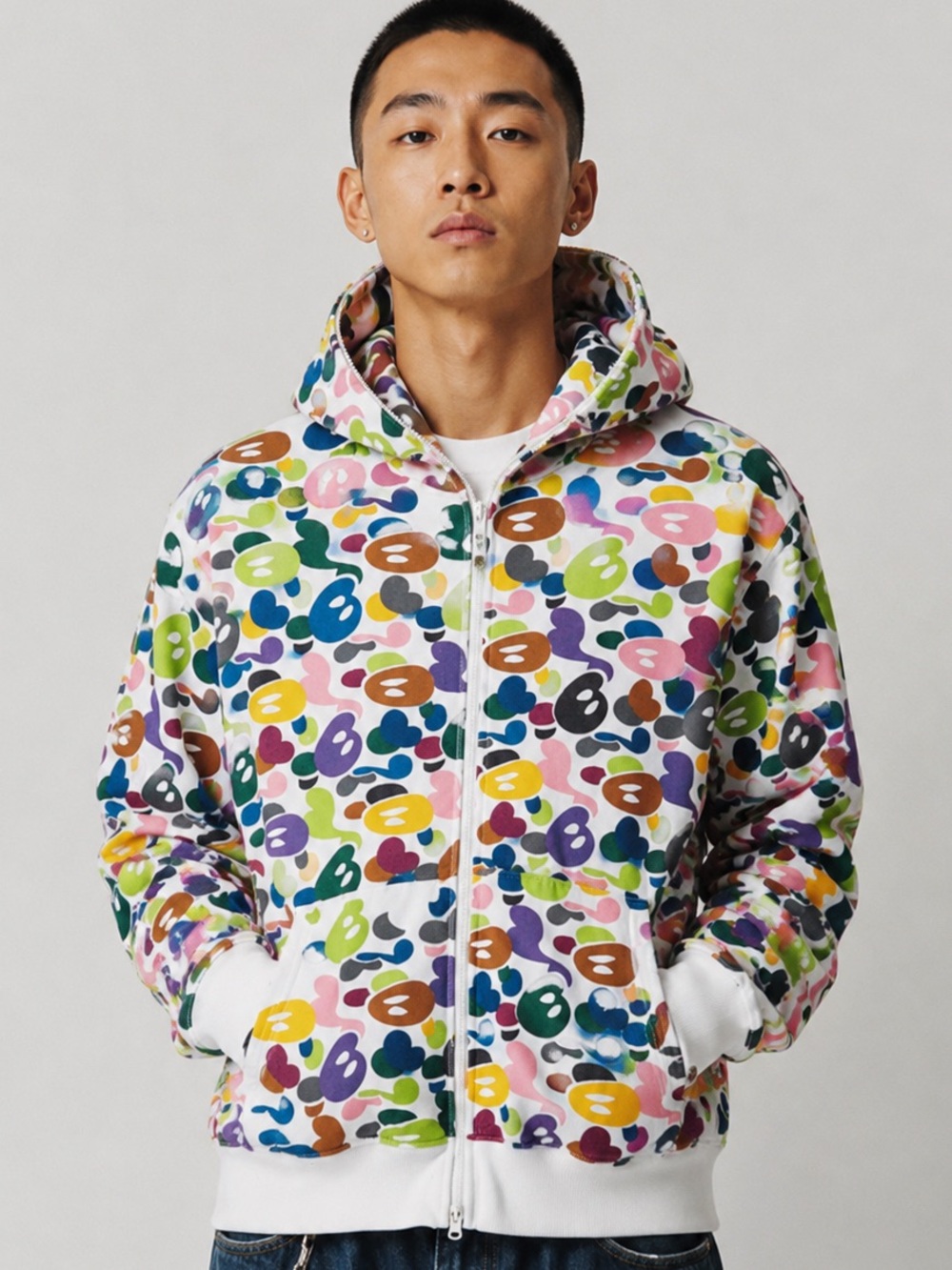 Rare Y2K BAPE Baby Milo Multi-Color Camo Full Zip Hoodie 2XL